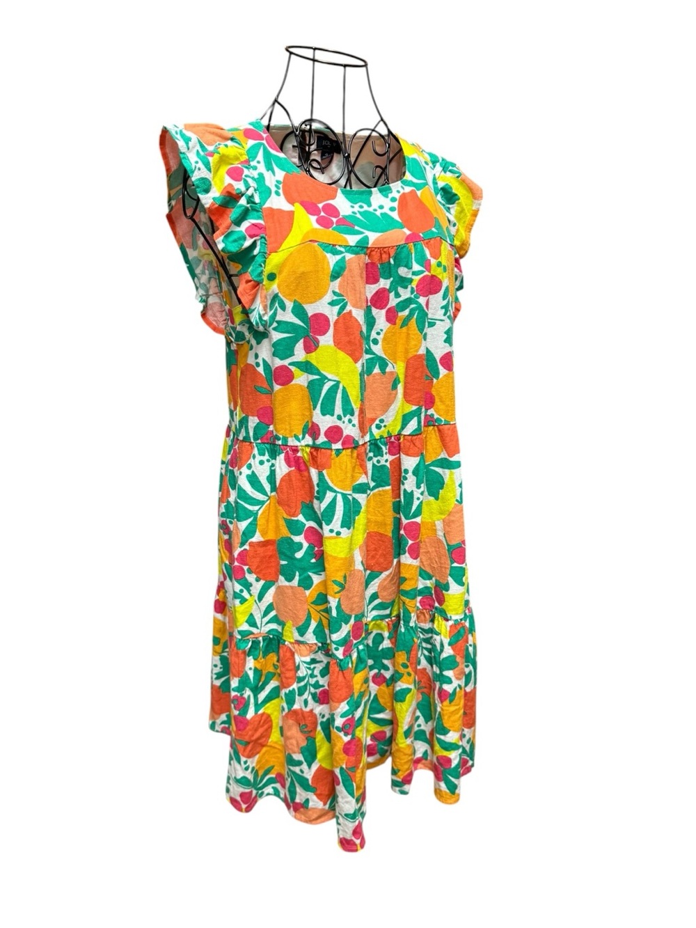 J. Crew Linen Blend Green Orange Floral Tiered Sundress size 4